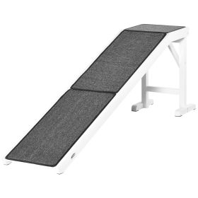 PawHut Pet Ramp for Dogs Non-slip Carpet Top Platform Pine Wood 74"L x 16"W x 25"H, Grey, White