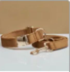 Multiple Colour Velvet Personalise Dog Collar Leash Set With Bow (Option: Coffee set-S)