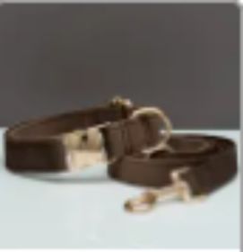 Multiple Colour Velvet Personalise Dog Collar Leash Set With Bow (Option: Brown set-S)