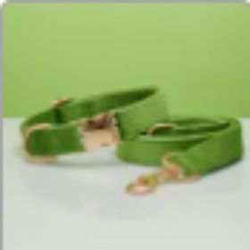 Multiple Colour Velvet Personalise Dog Collar Leash Set With Bow (Option: Green set-M)
